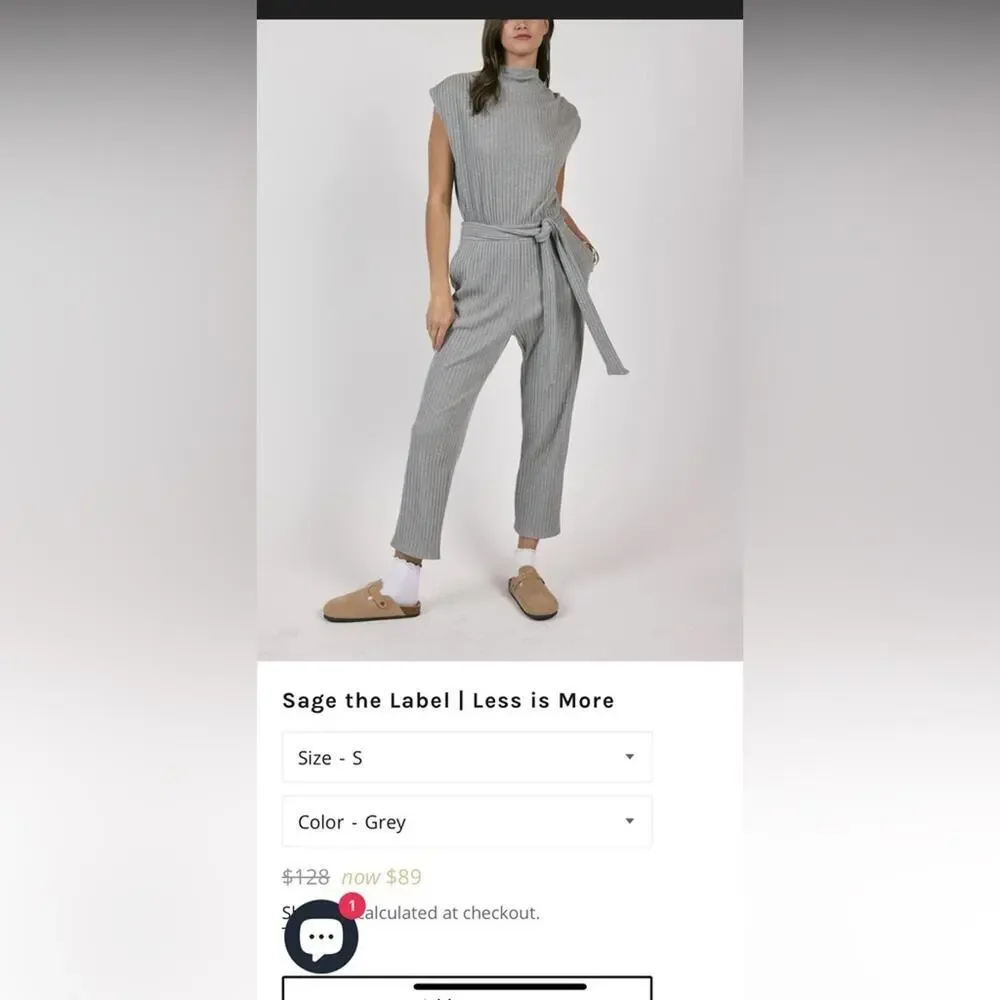 Sage Ribbed Knit Jumpsuit in Gray - Picture 1 of 3